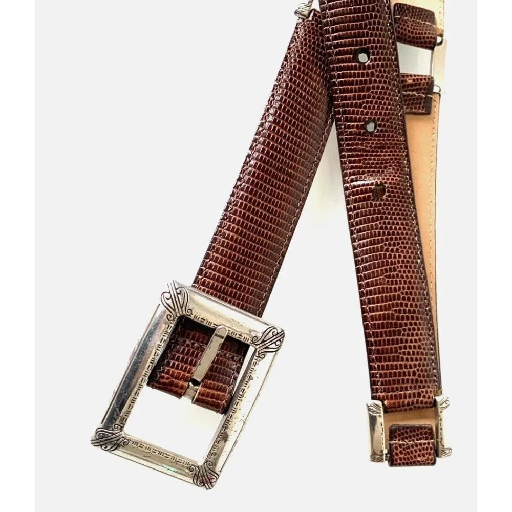 90s Vintage Barbara Co Brown Leather Belt M Silver Western Buckle Gothic Indie